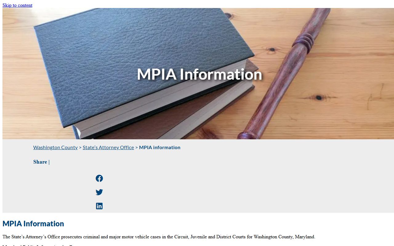 Washington County arrest records State's Attorney MPIA access channel