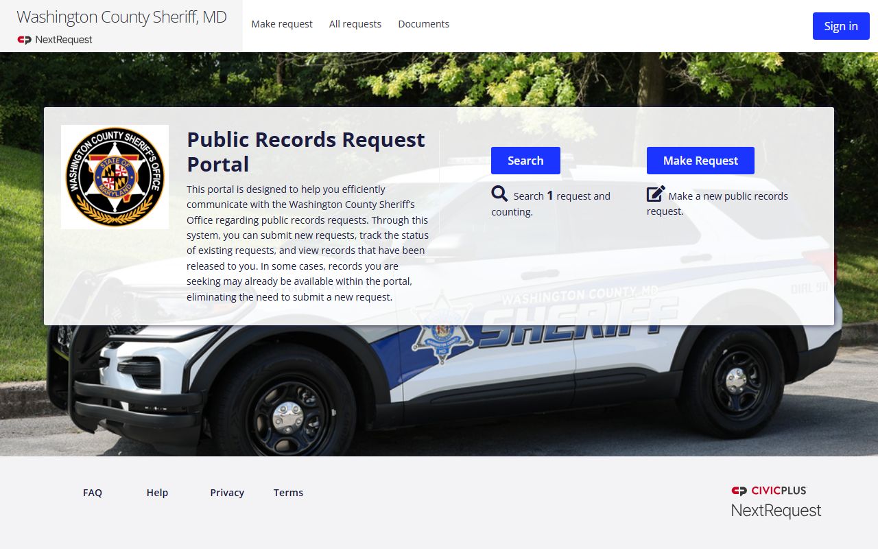 Washington County arrest records sheriff NextRequest portal