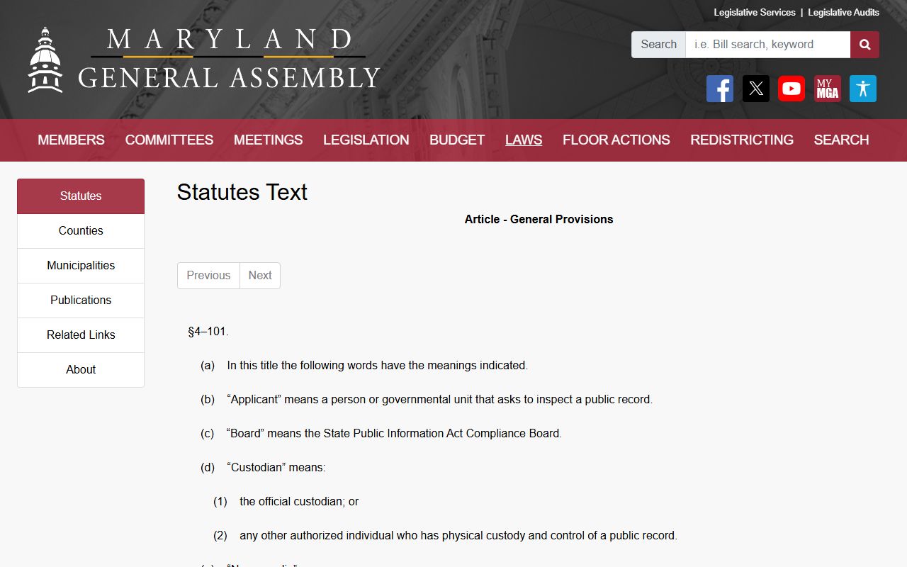 Washington County court records Maryland Public Information Act definitions