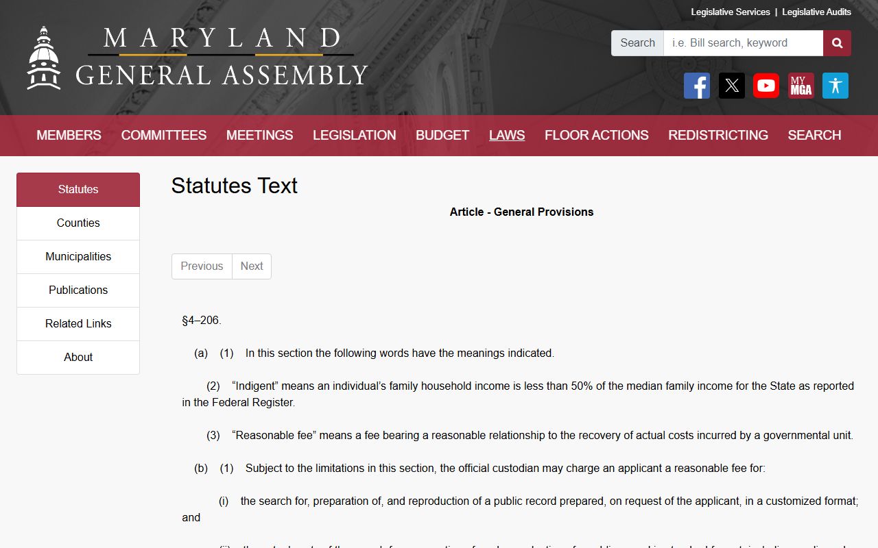 Washington County court records Maryland Public Information Act fee authority