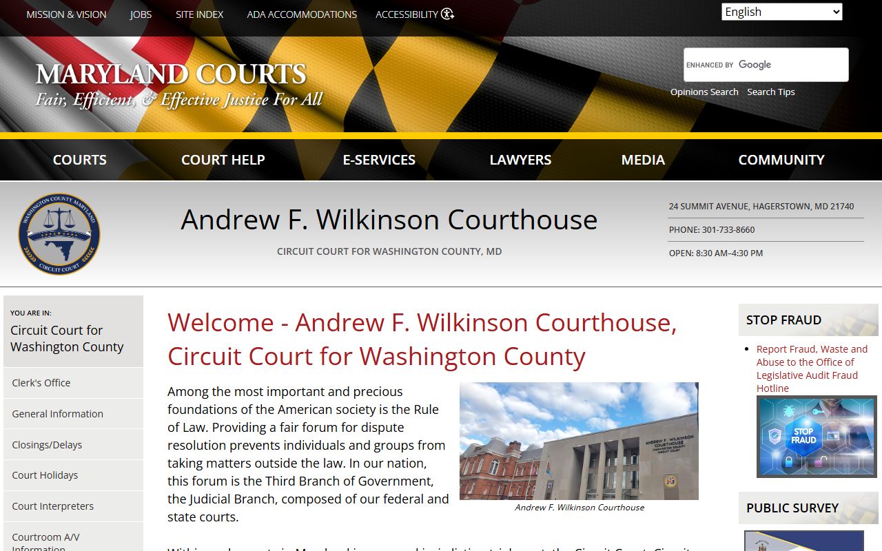 Washington County Circuit Court records Andrew F. Wilkinson Courthouse page