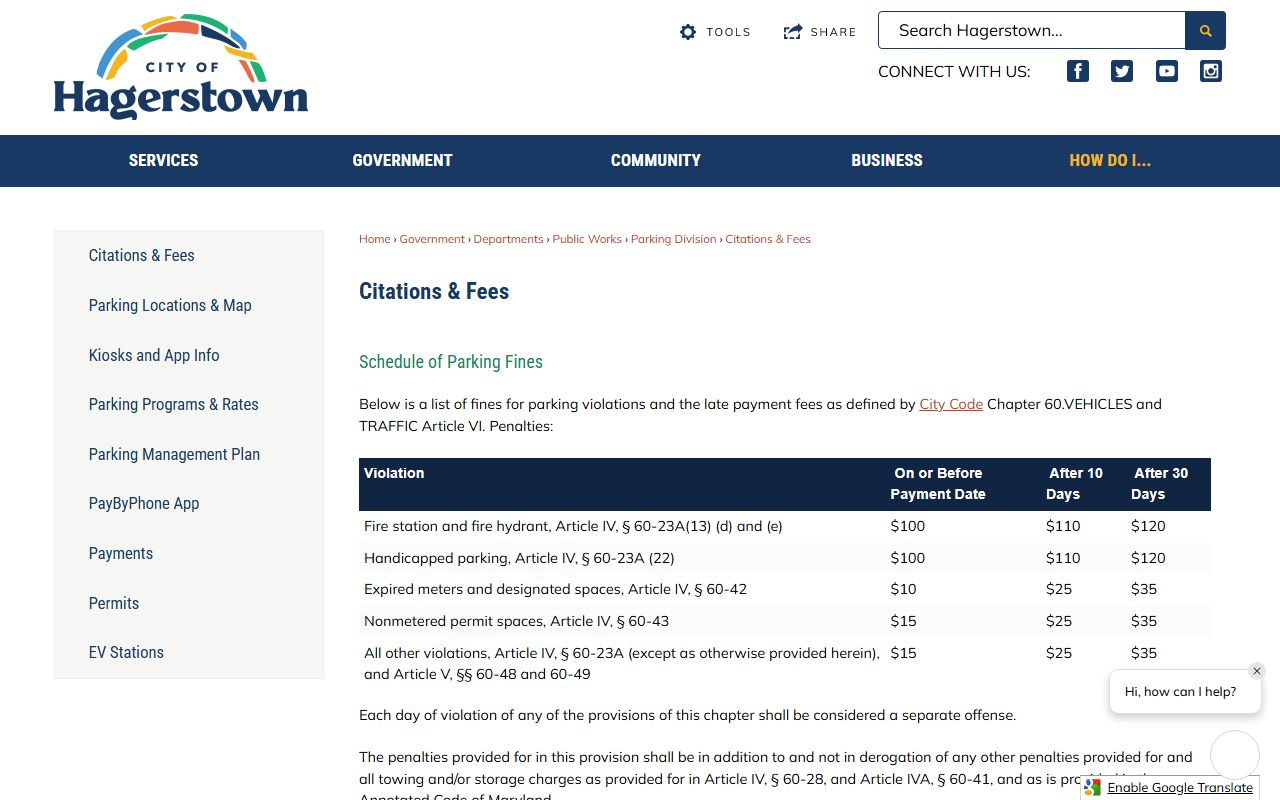 Washington County Circuit Court records Hagerstown parking citation fees