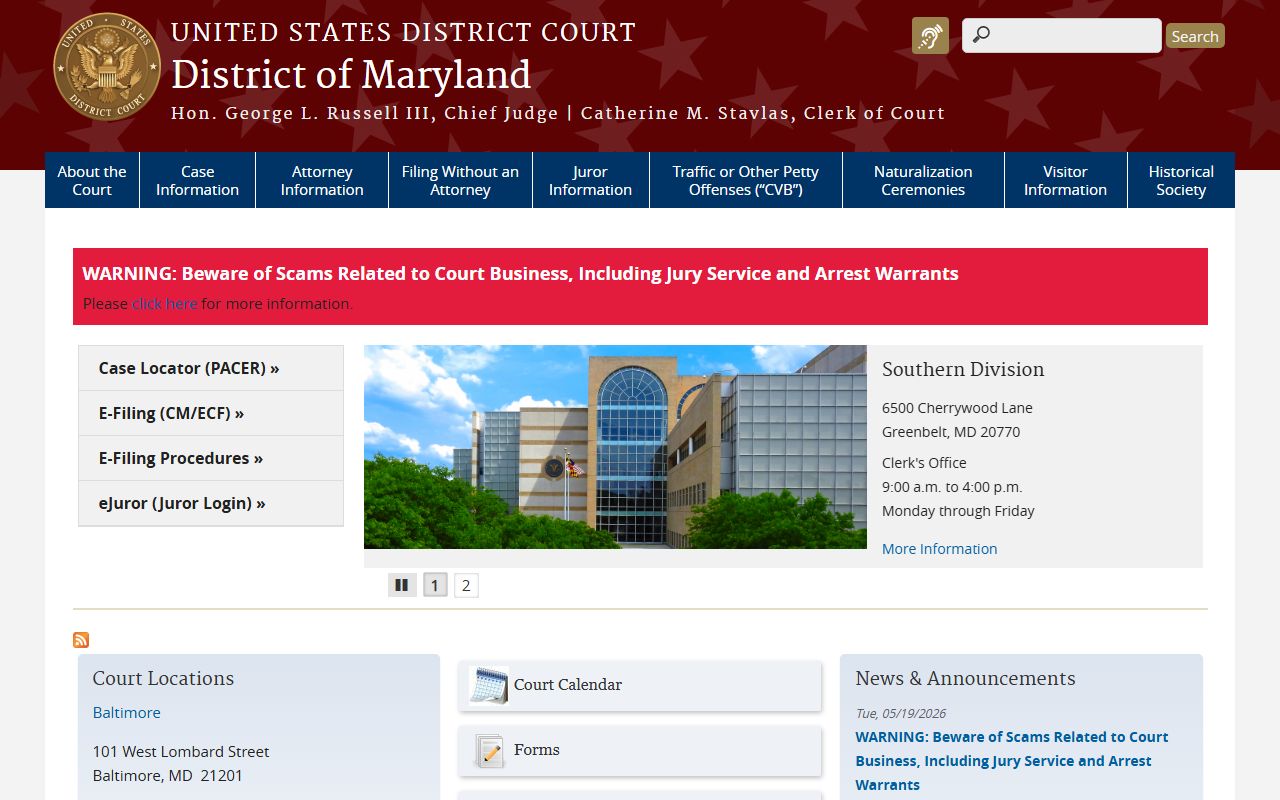 Washington County Circuit Court records federal District of Maryland distinction