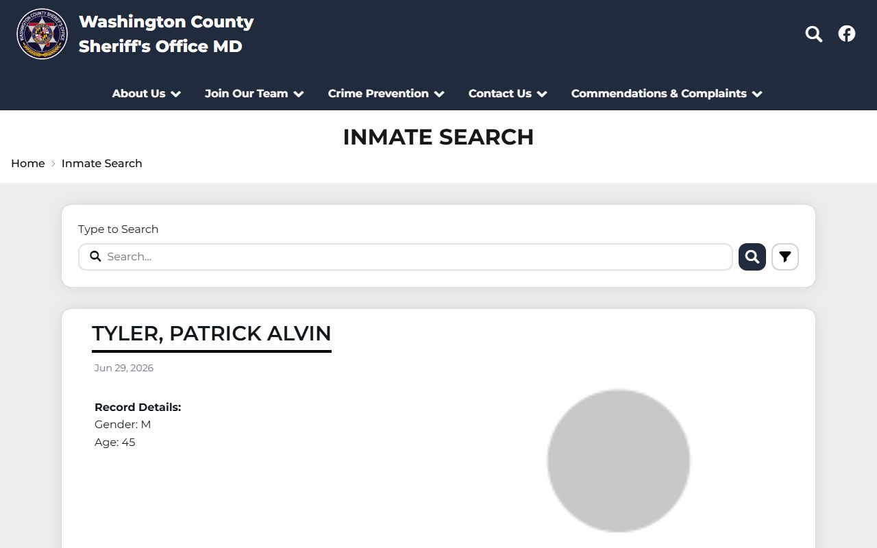 Washington County Sheriff inmate search page