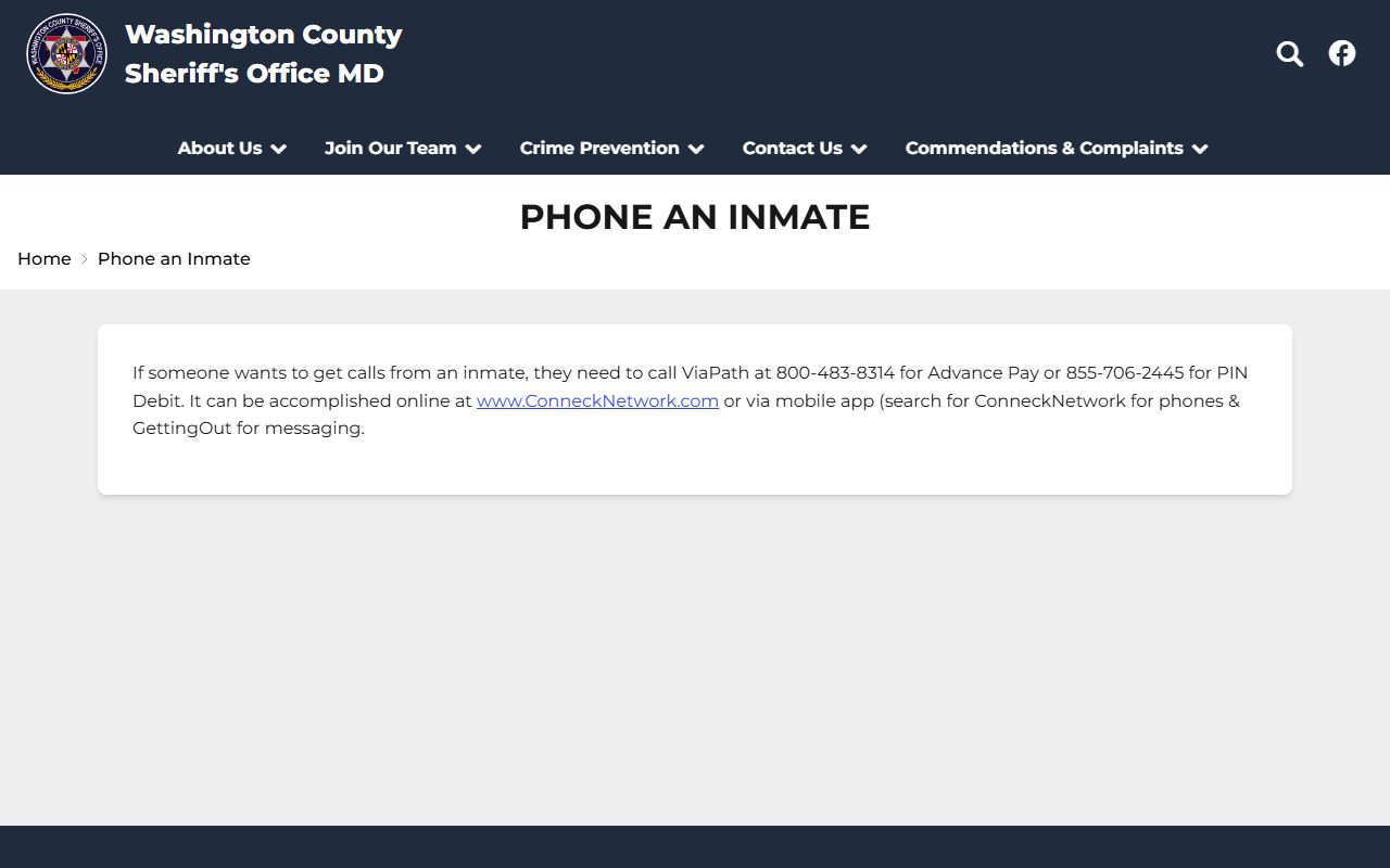 Washington County inmate phone account information