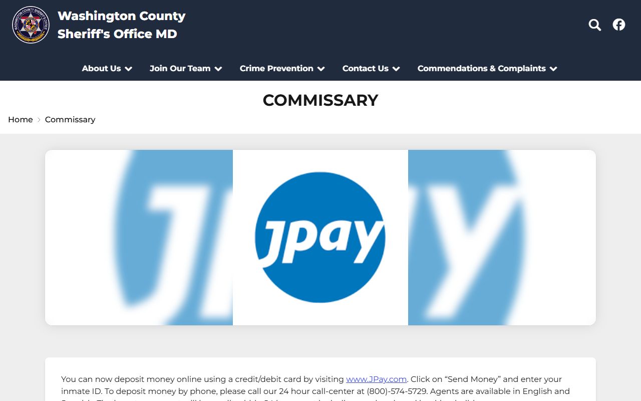 Washington County Detention Center commissary and JPay information