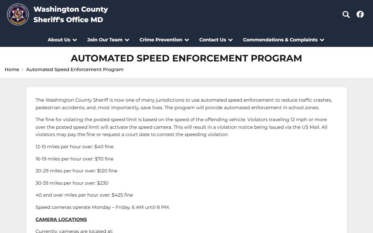 Washington County traffic court records sheriff automated speed enforcement program